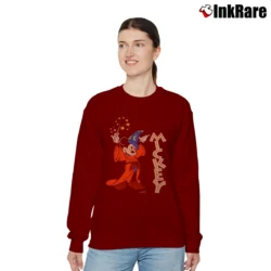 Women’s 90s Disney Sorcerer Mickey Fantasia Promo Relaxed Sweatshirt in maroon | Soft, Laid-Back Vibe
