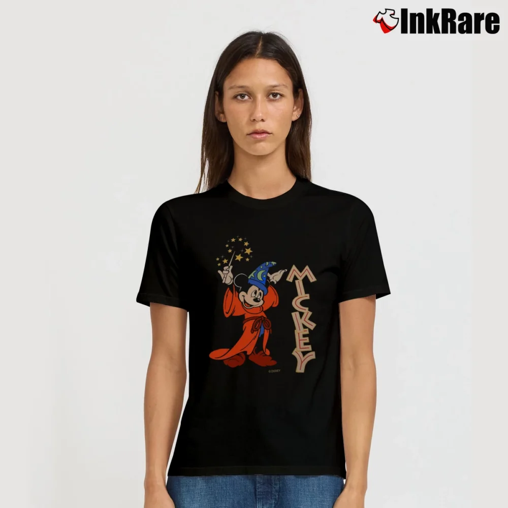 Women’s 90s Disney Sorcerer Mickey Fantasia Promo Signature T-Shirt in black | Soft, Flattering Fit