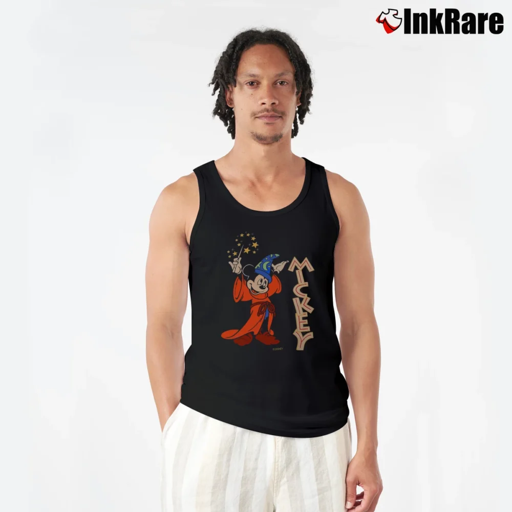 Men’s 90s Disney Sorcerer Mickey Fantasia Promo Tank Top in black | Breathable, Active-Friendly Design