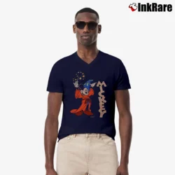 Men’s 90s Disney Sorcerer Mickey Fantasia Promo V-Neck Tee in navy | Sharp, Breathable, Everyday Staple