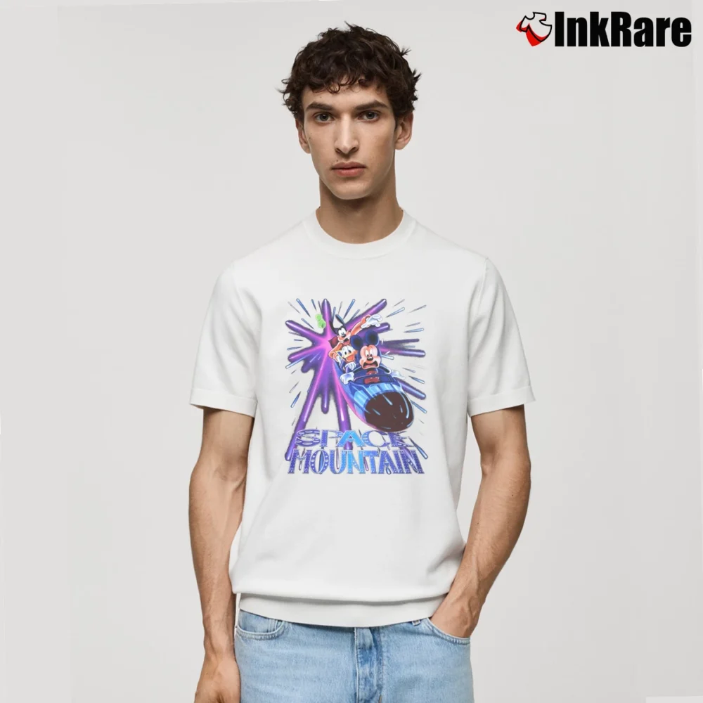 Men’s 90s Disney Space Mountain Mickey Mouse Promo Classic T-Shirt in white | Soft, Breathable Everyday Wear
