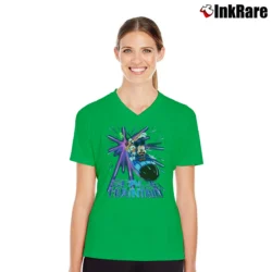 Women’s 90s Disney Space Mountain Mickey Mouse Promo V-Neck Tee in irish green | Chic Neckline, Soft Texture