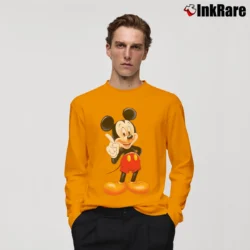 Men’s 90s Disney World Theme Park Mickey Mouse Cartoon Long-Sleeve Shirt in orange | Sleek, Lightweight, Year-Round Wear