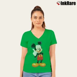 Women’s 90s Disney World Theme Park Mickey Mouse Cartoon V-Neck Tee in irish green | Chic Neckline, Soft Texture