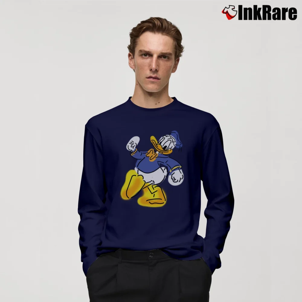 Men’s 90s Donald Duck Disney Graphic Cartoon Long-Sleeve Shirt in navy | Sleek, Lightweight, Year-Round Wear