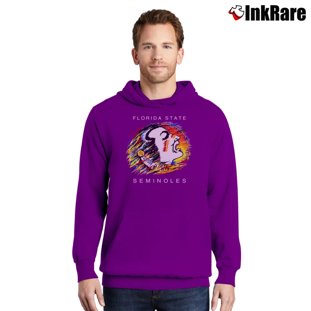 Men’s 90s FSU Osceola Mascot Florida State Seminoles College Pullover Hoodie in purple | Cozy, Durable, Modern Fit