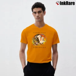 Men’s 90s FSU Osceola Mascot Florida State Seminoles College V-Neck Tee in orange | Sharp, Breathable, Everyday Staple