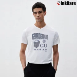 Men’s 90s Georgetown Hoyas Bulldog Mascot V-Neck Tee in white | Sharp, Breathable, Everyday Staple