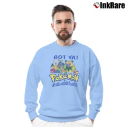 Men’s 90s Got Ya Pokemon Gotta Catch Em All Nintendo Crewneck Sweatshirt in light blue | Cozy Fabric, Clean Style