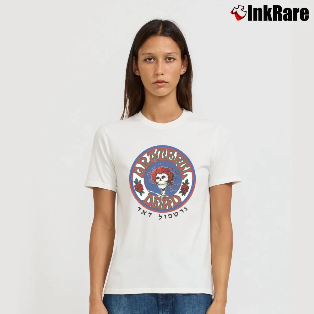 Women’s 90s Grateful Dead Rose Bertha Hebrew Signature T-Shirt in white | Soft, Flattering Fit