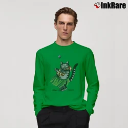 Men’s 90s Hawaii B Kliban Cartoon Hula Cat Long-Sleeve Shirt in irish green | Sleek, Lightweight, Year-Round Wear