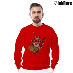 Men’s 90s Hawaii B Kliban Cartoon Hula Cat Crewneck Sweatshirt in red | Cozy Fabric, Clean Style