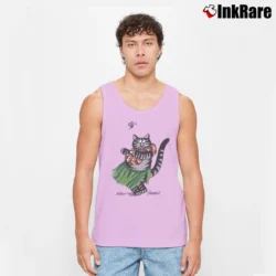 Men’s 90s Hawaii B Kliban Cartoon Hula Cat Tank Top in light pink | Breathable, Active-Friendly Design