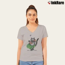 Women’s 90s Hawaii B Kliban Cartoon Hula Cat V-Neck Tee in sport grey | Chic Neckline, Soft Texture