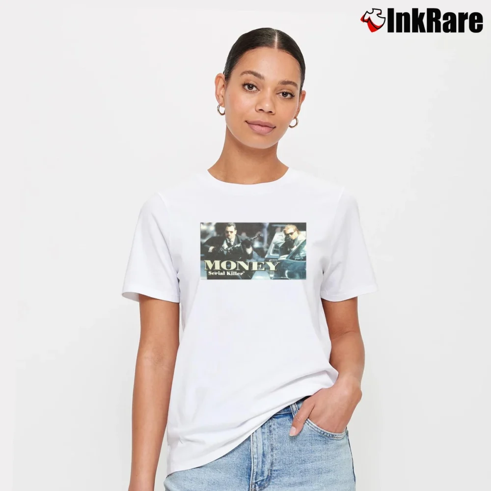Women’s 90s Heat Money Serial Killer Movie Signature T-Shirt in white | Soft, Flattering Fit
