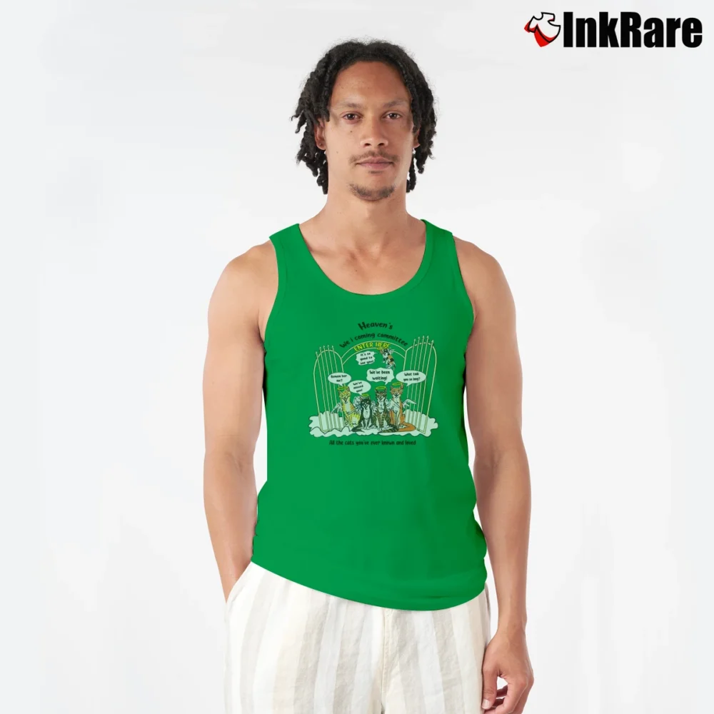 Men’s 90s Heaven's Welcoming Committee Cat Lover Tank Top in irish green | Breathable, Active-Friendly Design