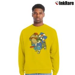 Men’s 90s Hip Hop Looney Tunes Crewneck Sweatshirt in yellow | Cozy Fabric, Clean Style