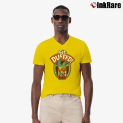 Men’s 90s Homer Simpson Duff Beer Gets Duffed The Simpsons V-Neck Tee in yellow | Sharp, Breathable, Everyday Staple