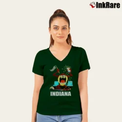Women’s 90s Indiana University Taz Looney Tunes V-Neck Tee in forest green | Chic Neckline, Soft Texture