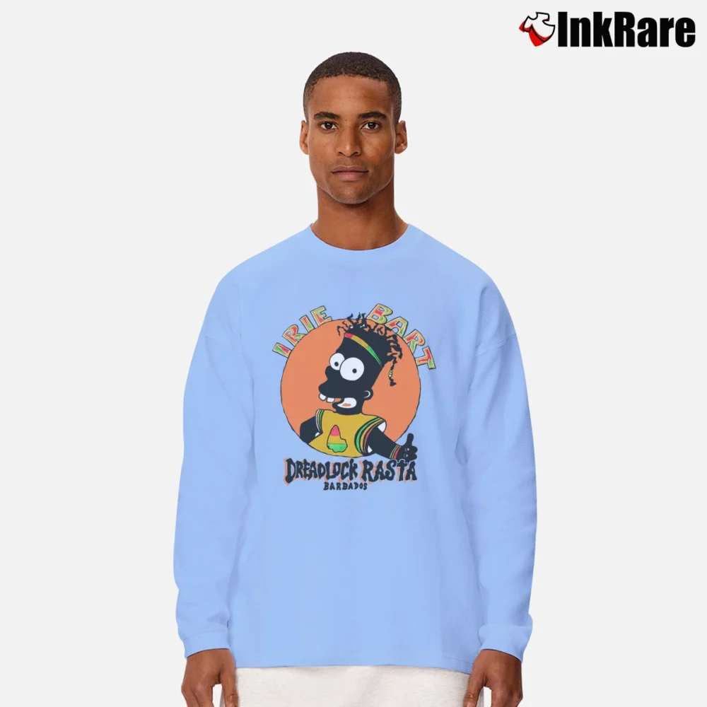 Men’s 90s Irie Bart The Simpsons Dreadlock Rasta Barbados Long-Sleeve Shirt in light blue | Sleek, Lightweight, Year-Round Wear