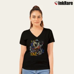 Women’s 90s Looney Tunes Tasmanian Devil Biker Wild Taz V-Neck Tee in black | Chic Neckline, Soft Texture