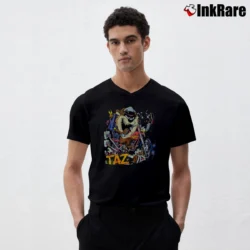 Men’s 90s Looney Tunes Tasmanian Devil Biker Wild Taz V-Neck Tee in black | Sharp, Breathable, Everyday Staple