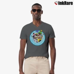 Men’s 90s Looney Tunes Warner Bros Movie Promo V-Neck Tee in charcoal | Sharp, Breathable, Everyday Staple