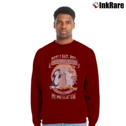 Men’s 90s Looney Tunes You're About To Exceed The Limitation Of Your Medication Sylvester Foghorn Leghorn Crewneck Sweatshirt in maroon | Cozy Fabric, Clean Style