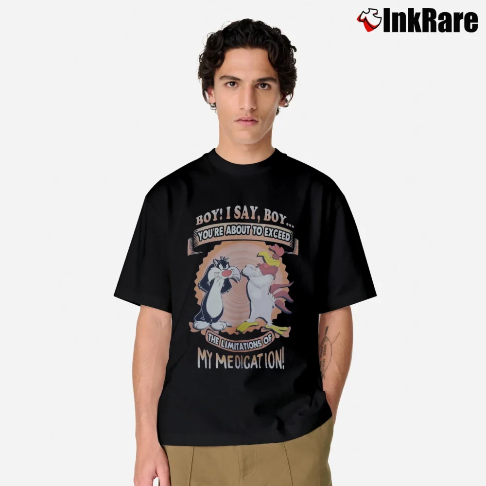 Men’s 90s Looney Tunes You're About To Exceed The Limitation Of Your Medication Sylvester Foghorn Leghorn Classic T-Shirt in black | Soft, Breathable Everyday Wear