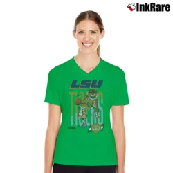 Women’s 90s LSU Tigers Basketball Graphic V-Neck Tee in irish green | Chic Neckline, Soft Texture
