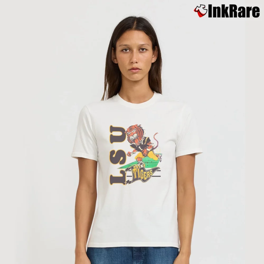 Women’s 90s LSU Tigers College Signature T-Shirt in white | Soft, Flattering Fit