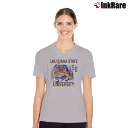 Women’s 90s LSU Tigers Nutmeg Mills V-Neck Tee in sport grey | Chic Neckline, Soft Texture