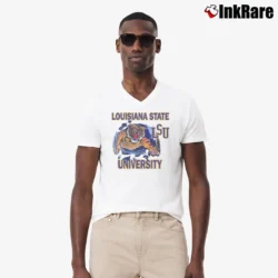 Men’s 90s LSU Tigers Nutmeg Mills V-Neck Tee in white | Sharp, Breathable, Everyday Staple