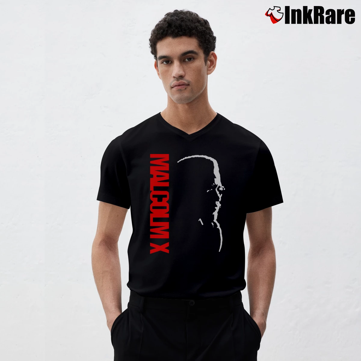 90s Malcolm X Men’s V-Neck Tee in black – Modern Essential Men’s 90s Malcolm X V-Neck Tee in black | Sharp, Breathable, Everyday Staple