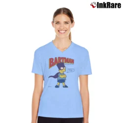Women’s 90s Matt Groening The Simpsons Bartman Avenger of Evil V-Neck Tee in light blue | Chic Neckline, Soft Texture