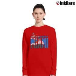 Women’s 90s Miami Hurricanes Sebastian Mascot College Long-Sleeve Top in red | Sleek, Versatile, All-Season