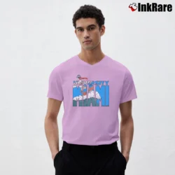 Men’s 90s Miami Hurricanes Sebastian Mascot College V-Neck Tee in light pink | Sharp, Breathable, Everyday Staple