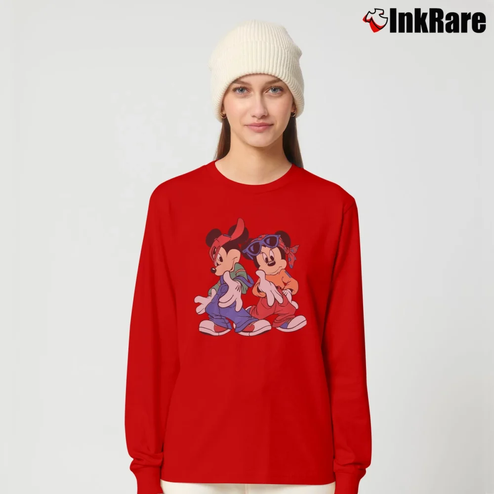Women’s 90s Mickey Minnie Mouse Hip Hop Cartoon Long-Sleeve Top in red | Sleek, Versatile, All-Season