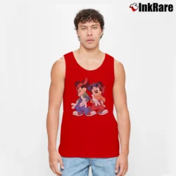 Men’s 90s Mickey Minnie Mouse Hip Hop Cartoon Tank Top in red | Breathable, Active-Friendly Design