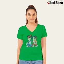 Women’s 90s Mickey Minnie Mouse Hip Hop Cartoon V-Neck Tee in irish green | Chic Neckline, Soft Texture