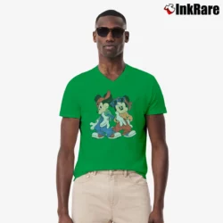 Men’s 90s Mickey Minnie Mouse Hip Hop Cartoon V-Neck Tee in irish green | Sharp, Breathable, Everyday Staple