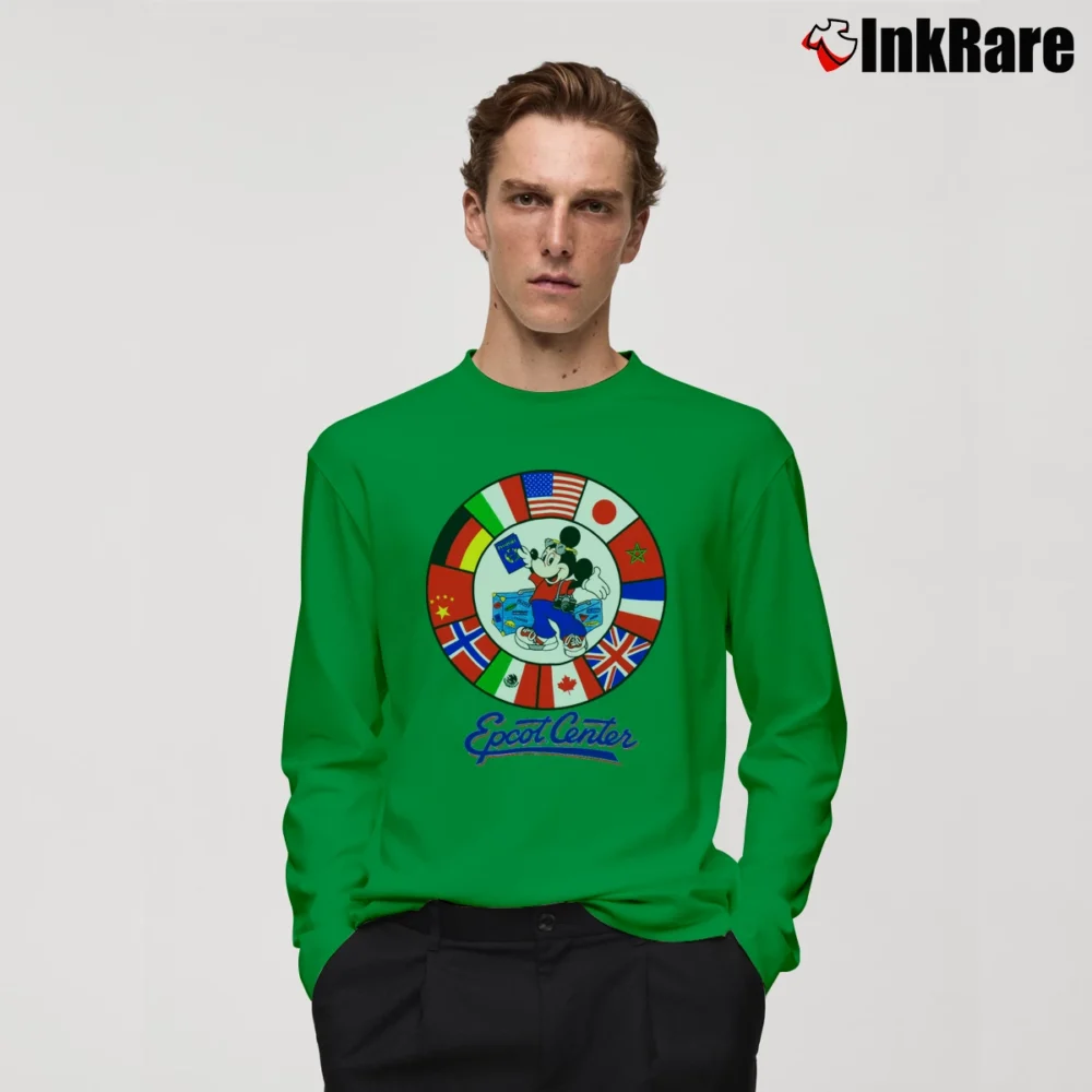 Men’s 90s Mickey Mouse Epcot Center Florida Park Long-Sleeve Shirt in irish green | Sleek, Lightweight, Year-Round Wear