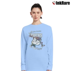Women’s 90s Milwaukee Bucks Taz Looney Tunes NBA Long-Sleeve Top in light blue | Sleek, Versatile, All-Season
