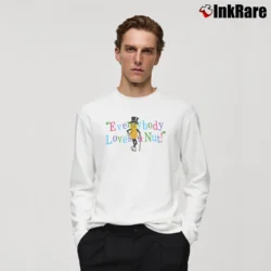 Men’s 90s Mr Peanut Everyone Loves A Nut Long-Sleeve Shirt in white | Sleek, Lightweight, Year-Round Wear