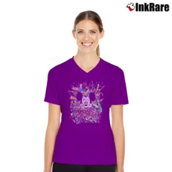 Women’s 90s Neon Splatter Mickey Mouse Disney V-Neck Tee in purple | Chic Neckline, Soft Texture