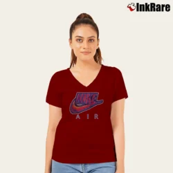 Women’s 90s Nike Air Swoosh Big Logo V-Neck Tee in maroon | Chic Neckline, Soft Texture