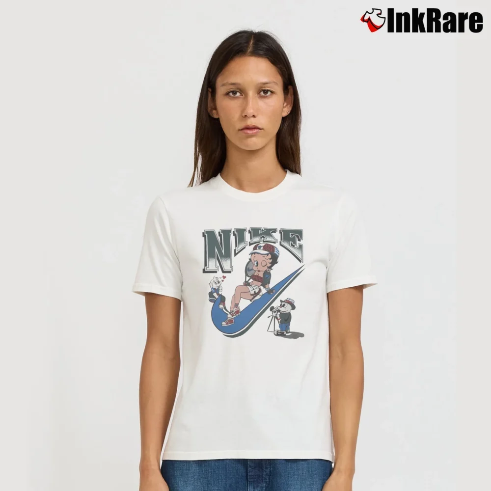 Women’s 90s Nike Betty Boop Bootleg Style Rap USA Classic Signature T-Shirt in white | Soft, Flattering Fit