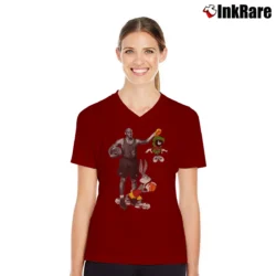 Women’s 90s Nike Jordan Space Jam Bugs Bunny Looney Tunes V-Neck Tee in maroon | Chic Neckline, Soft Texture
