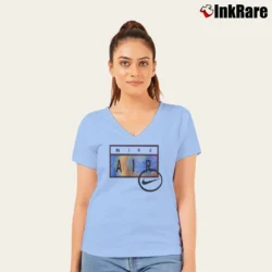 Women’s 90s Nike Swoosh Air Logo V-Neck Tee in light blue | Chic Neckline, Soft Texture