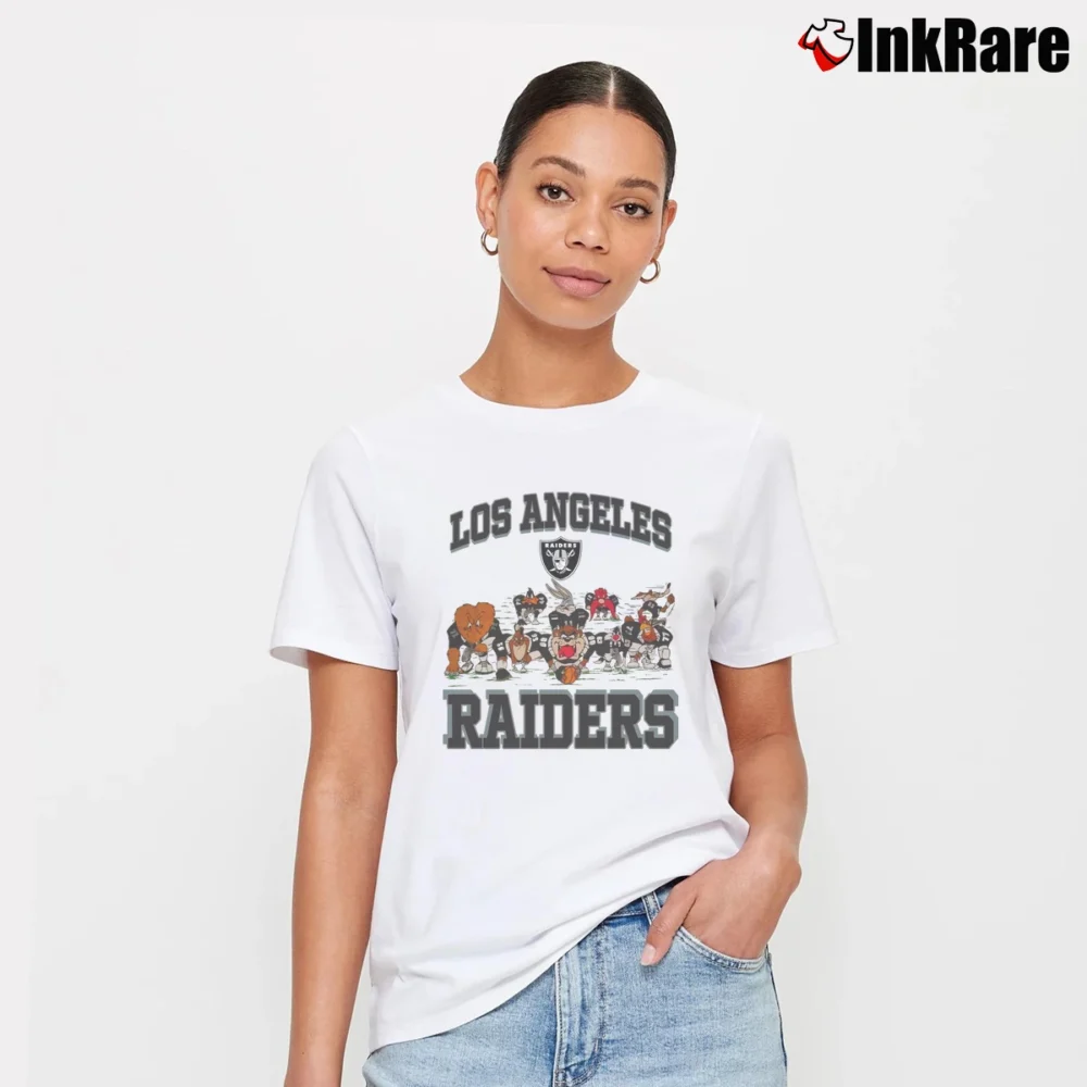 Women’s 90s Oakland Raiders NFL Looney Tunes Cartoon Signature T-Shirt in white | Soft, Flattering Fit
